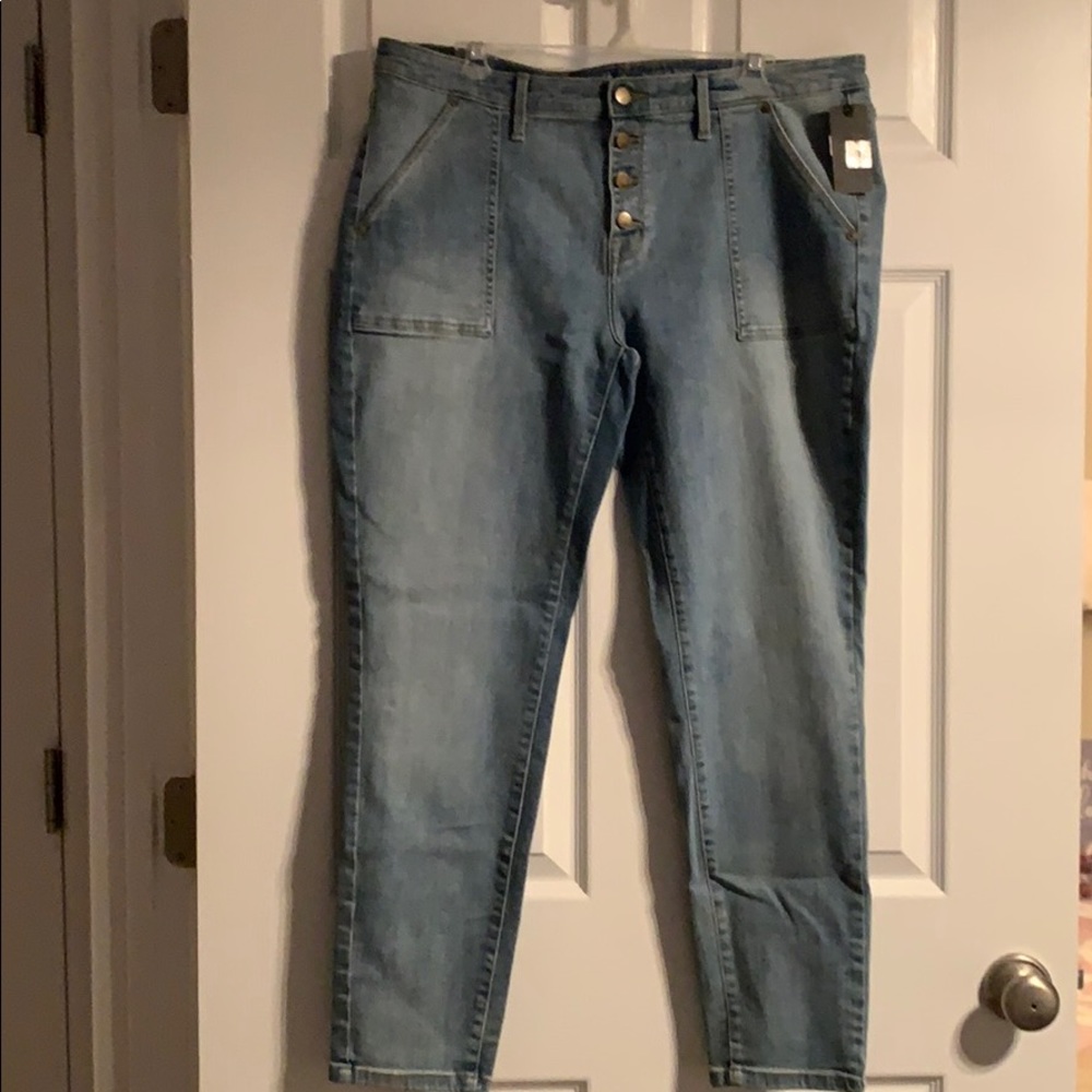 Multi-Button Straight Jeans